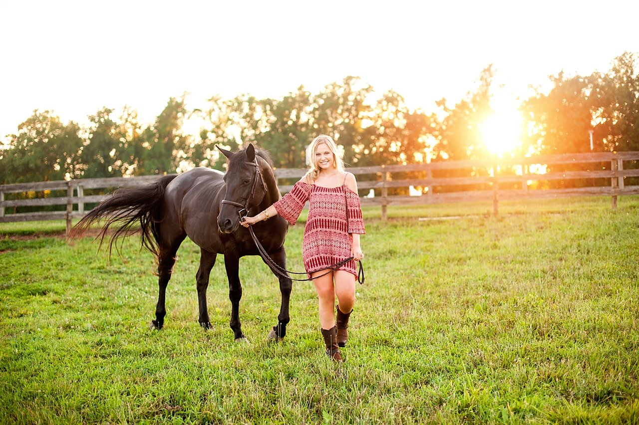 Senior girl portrait session with horse at sunset goochland high school Richmond, va