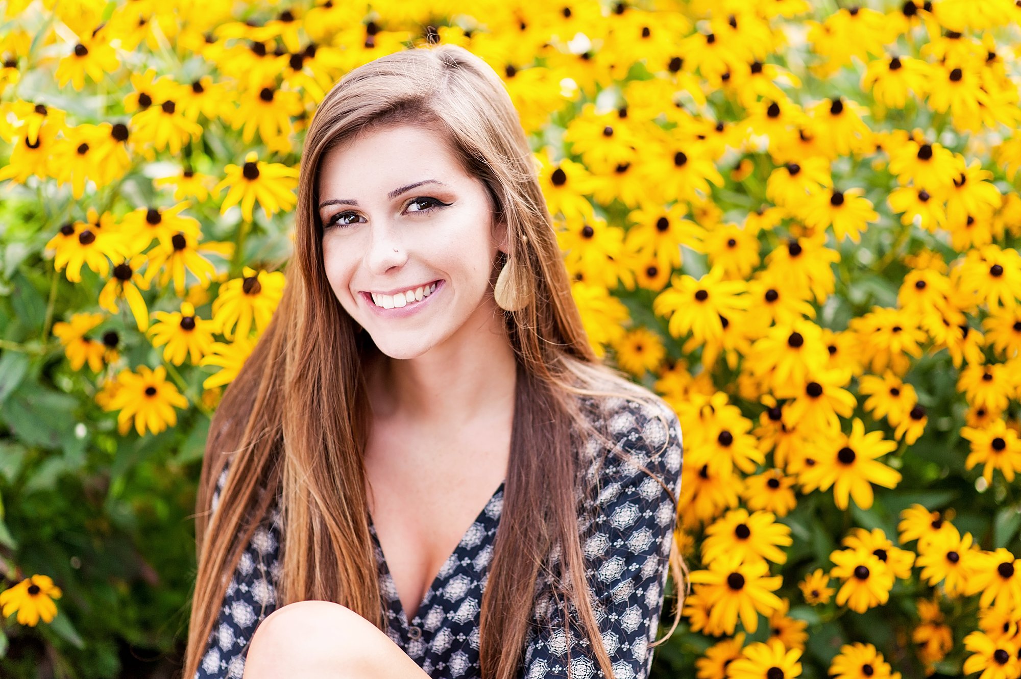 senior girl portrait session with yellow flowers