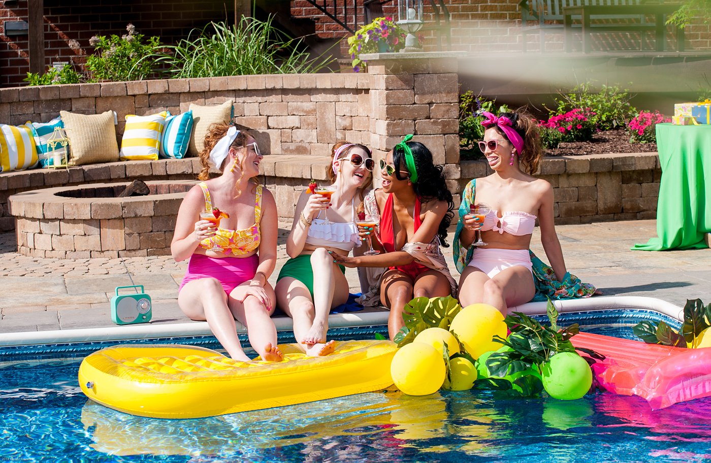 vintage inspired cabana birthday party by pool with floaties Bandit's Ridge Louisa, VA