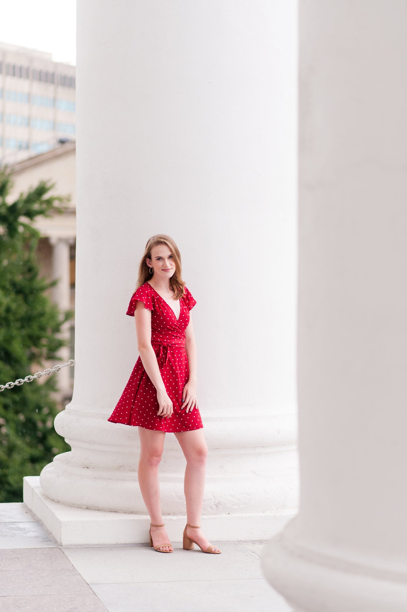 richmond senior pics red dress at virginia state capitol